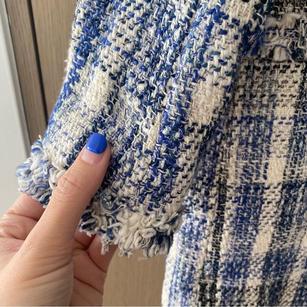Zara blue plaid tweed textured jacket coat - Picture 2 of 8